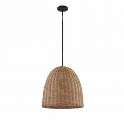 Highler 1-Light Matte Black Island Pendant with Natural Rattan Shade by Hampton Bay