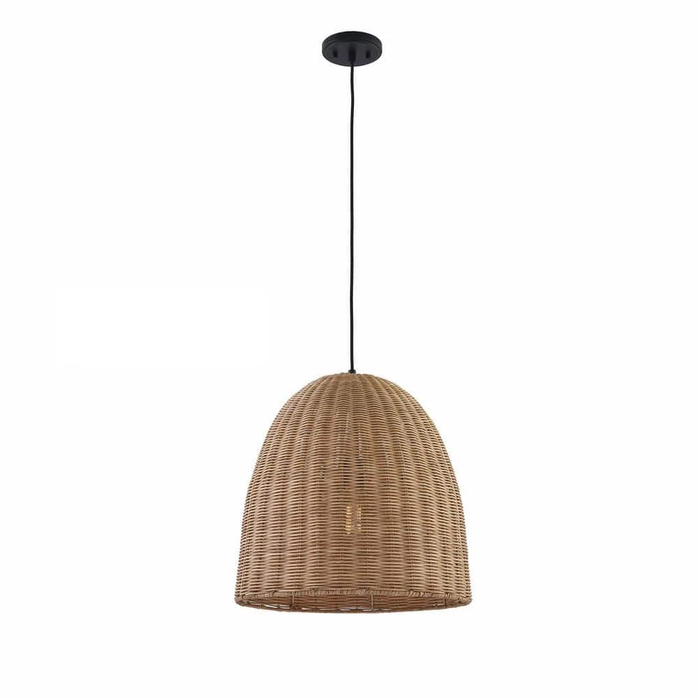 Highler 1-Light Matte Black Island Pendant with Natural Rattan Shade by Hampton Bay 1 Highler 1-Light Matte Black Island Pendant with Natural Rattan Shade by Hampton Bay