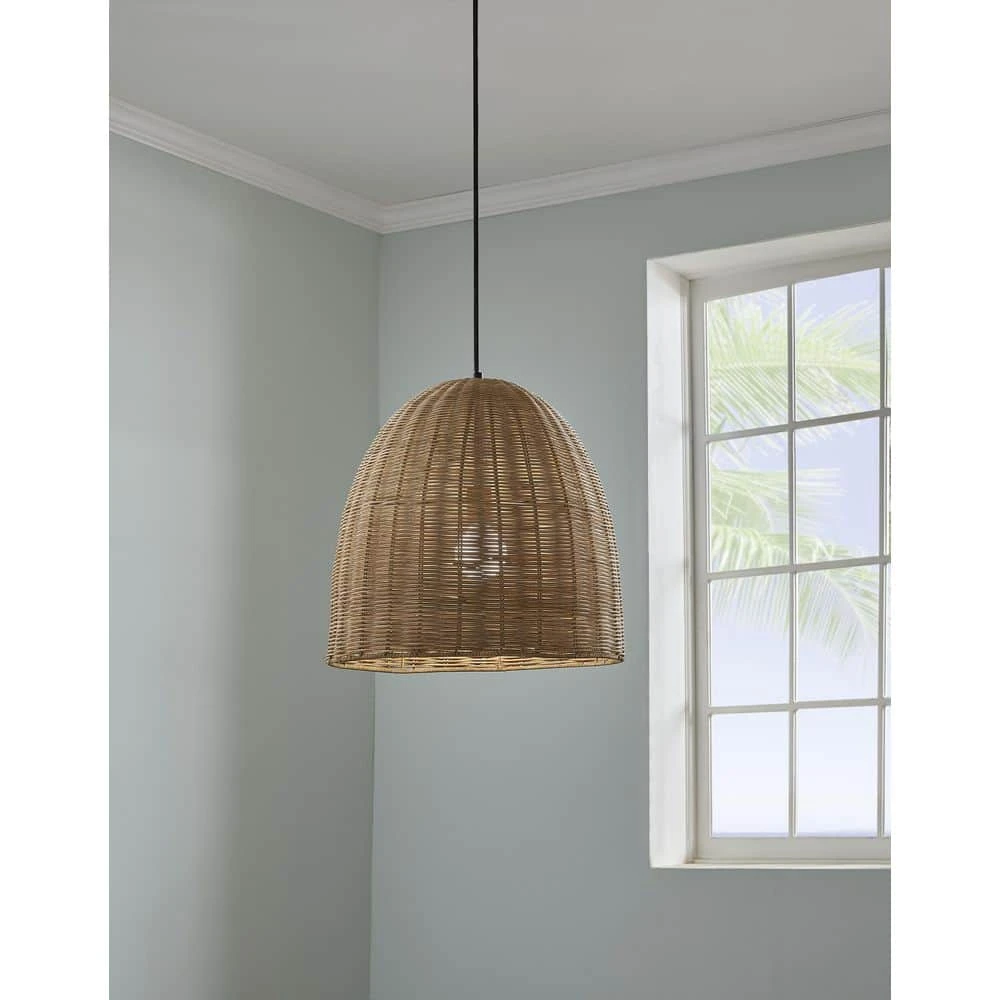 Highler 1-Light Matte Black Island Pendant with Natural Rattan Shade by Hampton Bay 3 Highler 1-Light Matte Black Island Pendant with Natural Rattan Shade by Hampton Bay - Image 3