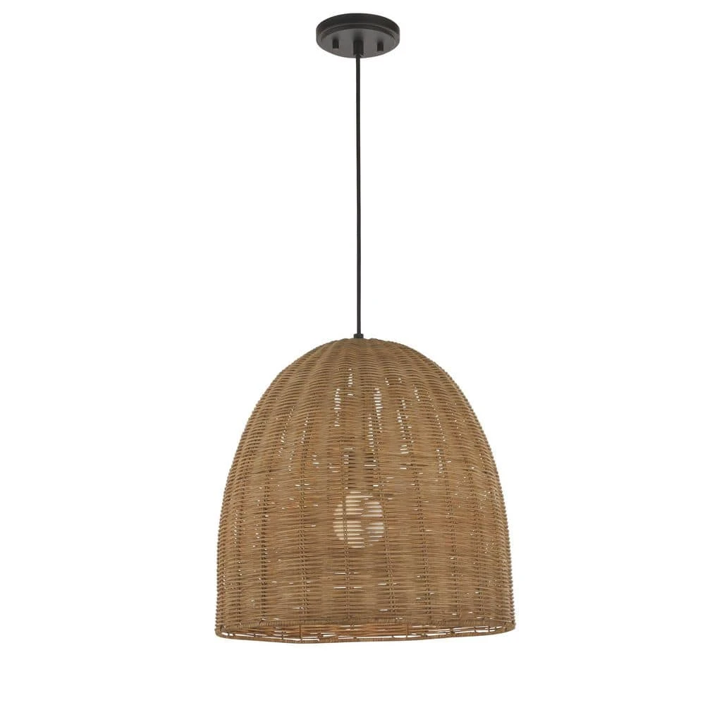 Highler 1-Light Matte Black Island Pendant with Natural Rattan Shade by Hampton Bay 2 Highler 1-Light Matte Black Island Pendant with Natural Rattan Shade by Hampton Bay - Image 2