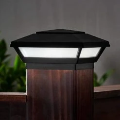 Low Voltage 50 Lumens Black Outdoor Integrated LED 4x4 and 6x6 Deck Post Light; Weather/Water/Rust Resistant by Hampton Bay -Hampton Bay Sales matte black hampton bay deck post lights 62944 4f 1000