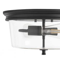 Manor 13 in. Matte Black Round Flush Mount, Industrial Ceiling Light with Clear Glass Shade by Hampton Bay -Hampton Bay Sales matte black hampton bay flush mount lights 1010hbmb 66 1000