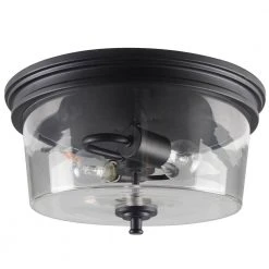 Manor 13 in. Matte Black Round Flush Mount, Industrial Ceiling Light with Clear Glass Shade by Hampton Bay -Hampton Bay Sales matte black hampton bay flush mount lights 1010hbmb c3 1000
