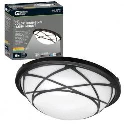 15 in. Matte Black Selectable LED Flush Mount Metal Design Hospitality Ceiling Light 1200 Lumens Color Changing by Hampton Bay