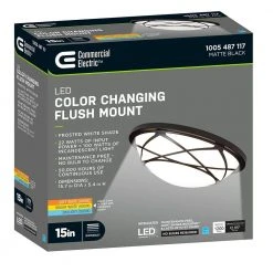 15 in. Matte Black Selectable LED Flush Mount Metal Design Hospitality Ceiling Light 1200 Lumens Color Changing by Hampton Bay -Hampton Bay Sales matte black hampton bay flush mount lights 56564101 fa 1000