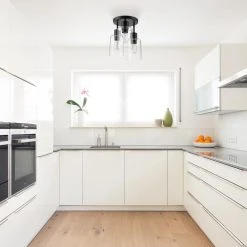 Sutton Place 14 in. 3-Light Matte Black Flush Mount, Farmhouse Ceiling Light by Hampton Bay -Hampton Bay Sales matte black hampton bay flush mount lights 60676 77 1000