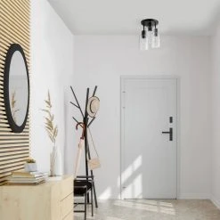 Sutton Place 14 in. 3-Light Matte Black Flush Mount, Farmhouse Ceiling Light by Hampton Bay -Hampton Bay Sales matte black hampton bay flush mount lights 60676 a0 1000