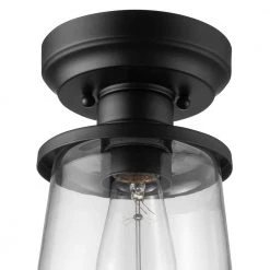 Rigby 9.6 in. 1-Light Matte Black Round Flush Mount, Farmhouse Ceiling Light by Hampton Bay -Hampton Bay Sales matte black hampton bay flush mount lights 60677 44 1000