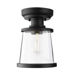 Rigby 9.6 in. 1-Light Matte Black Round Flush Mount, Farmhouse Ceiling Light by Hampton Bay