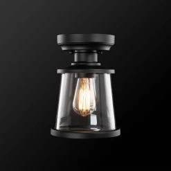 Rigby 9.6 in. 1-Light Matte Black Round Flush Mount, Farmhouse Ceiling Light by Hampton Bay -Hampton Bay Sales matte black hampton bay flush mount lights 60677 76 1000