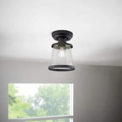 Rigby 9.6 in. 1-Light Matte Black Round Flush Mount, Farmhouse Ceiling Light by Hampton Bay -Hampton Bay Sales matte black hampton bay flush mount lights 60677 d4 1000