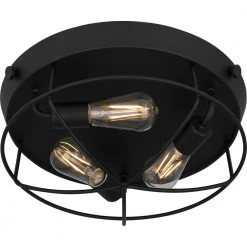 Southbourne 15.75 in. 3-Light Matte Black Flush Mount with Open Steel Cage Shade by Hampton Bay -Hampton Bay Sales matte black hampton bay flush mount lights dshd19522fl 1f 1000