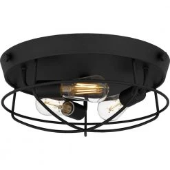 Southbourne 15.75 in. 3-Light Matte Black Flush Mount with Open Steel Cage Shade by Hampton Bay
