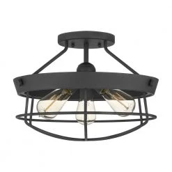 Southbourne 15.5 in. 3-Light Matte Black Rustic Farmhouse Semi-Flush Mount by Hampton Bay