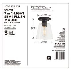 Gaspar 7 in. Matte Black Flush Mount Clear Glass by Hampton Bay -Hampton Bay Sales matte black hampton bay flush mount lights kse8001ax 01 mb 44 1000