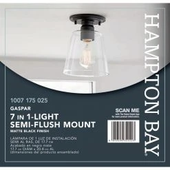 Gaspar 7 in. Matte Black Flush Mount Clear Glass by Hampton Bay -Hampton Bay Sales matte black hampton bay flush mount lights kse8001ax 01 mb 76 1000