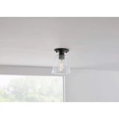 Gaspar 7 in. Matte Black Flush Mount Clear Glass by Hampton Bay -Hampton Bay Sales matte black hampton bay flush mount lights kse8001ax 01 mb c3 1000