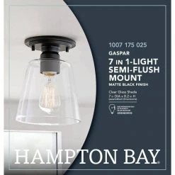 Gaspar 7 in. Matte Black Flush Mount Clear Glass by Hampton Bay -Hampton Bay Sales matte black hampton bay flush mount lights kse8001ax 01 mb fa 1000