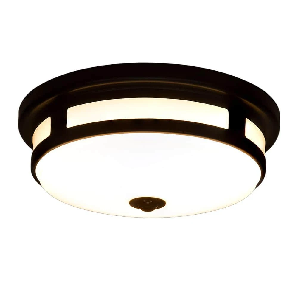 Greenhaven 11 in. 1-Light Black Motion Sensing LED Outdoor Flush Mount Light Color Selectable Ceiling Light 830 Lumens by Hampton Bay 1 Greenhaven 11 in. 1-Light Black Motion Sensing LED Outdoor Flush Mount Light Color Selectable Ceiling Light 830 Lumens by Hampton Bay