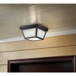 2-Light Matte Black Outdoor Flushmount by Hampton Bay -Hampton Bay Sales matte black hampton bay outdoor flush mount lights wb0325 c3 1000