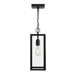 Hurley Modern 1-Light Matte Black Hardwired Outdoor Pendant Light by Hampton Bay