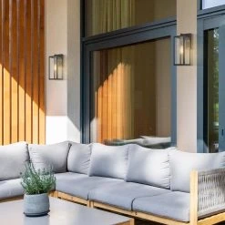 Hurley Modern 1-Light Matte Black Hardwired Medium Outdoor Wall Lantern Sconce by Hampton Bay -Hampton Bay Sales matte black hampton bay outdoor sconces 44833 c3 1000