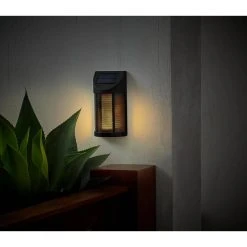 Ambrose Solar 6 Lumens Matte Black Integrated LED Wall Lantern Sconce with Flicker Flame Effect; Weather Resistant by Hampton Bay -Hampton Bay Sales matte black hampton bay outdoor sconces 93910 40 1000