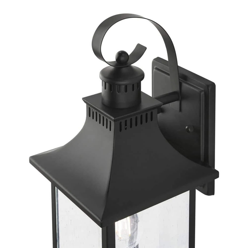 Edgehill 1-Light Matte Black Hardwired Outdoor Wall Lantern Sconce with Clear Seeded Glass by Hampton Bay 3 Edgehill 1-Light Matte Black Hardwired Outdoor Wall Lantern Sconce with Clear Seeded Glass by Hampton Bay - Image 3