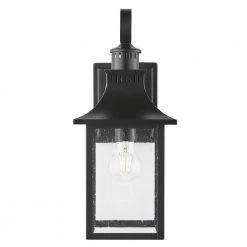 Edgehill 1-Light Matte Black Hardwired Outdoor Wall Lantern Sconce with Clear Seeded Glass by Hampton Bay