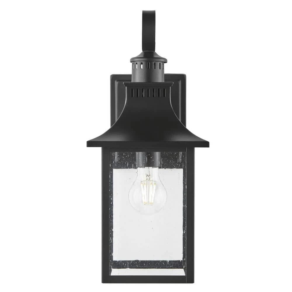 Edgehill 1-Light Matte Black Hardwired Outdoor Wall Lantern Sconce with Clear Seeded Glass by Hampton Bay 1 Edgehill 1-Light Matte Black Hardwired Outdoor Wall Lantern Sconce with Clear Seeded Glass by Hampton Bay