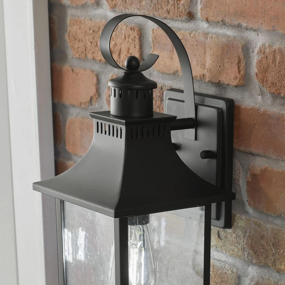 Edgehill 1-Light Matte Black Hardwired Outdoor Wall Lantern Sconce with Clear Seeded Glass by Hampton Bay 2 Edgehill 1-Light Matte Black Hardwired Outdoor Wall Lantern Sconce with Clear Seeded Glass by Hampton Bay - Image 2