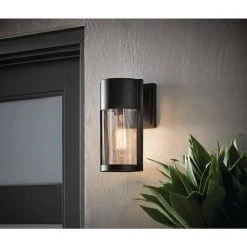 Kempster Modern 1-Light Matte Black Modern Outdoor Wall Cylinder Light with Clear Glass by Hampton Bay -Hampton Bay Sales matte black hampton bay outdoor sconces w2220 11 e1 1000
