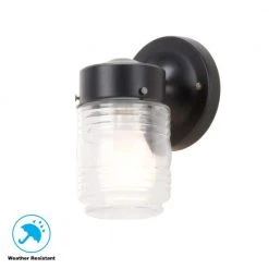 1-Light Matte Black Outdoor Jelly-Jar Wall Lantern Sconce by Hampton Bay -Hampton Bay Sales matte black hampton bay outdoor sconces wb0317 40 1000