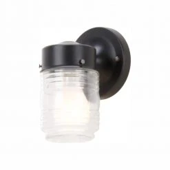 1-Light Matte Black Outdoor Jelly-Jar Wall Lantern Sconce by Hampton Bay