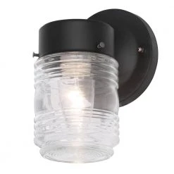 1-Light Matte Black Outdoor Jelly-Jar Wall Lantern Sconce by Hampton Bay -Hampton Bay Sales matte black hampton bay outdoor sconces wb0317 a0 1000