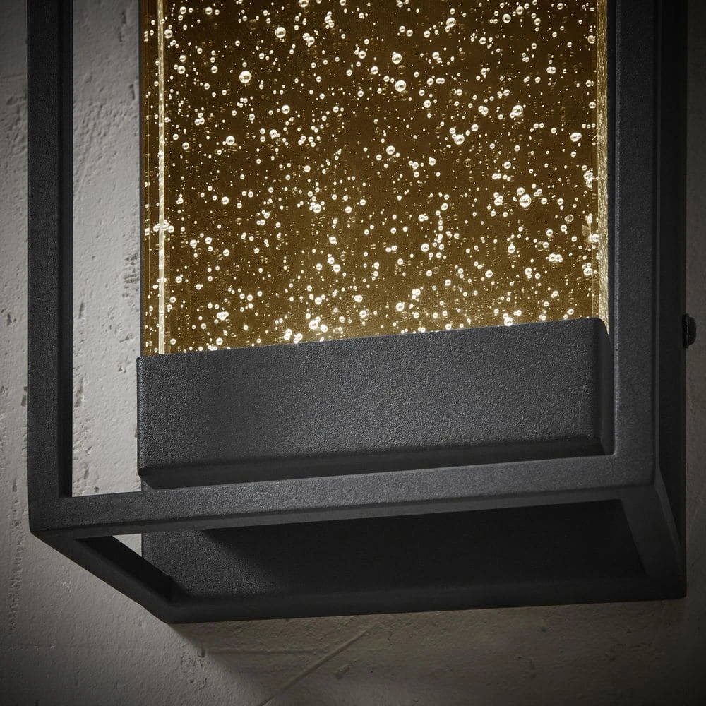 Lindley Modern 1-Light Matte Black Hardwired LED Outdoor Wall Lantern Sconce with Bubble Double Frame (1-Pack) by Hampton Bay 4 Lindley Modern 1-Light Matte Black Hardwired LED Outdoor Wall Lantern Sconce with Bubble Double Frame (1-Pack) by Hampton Bay - Image 4