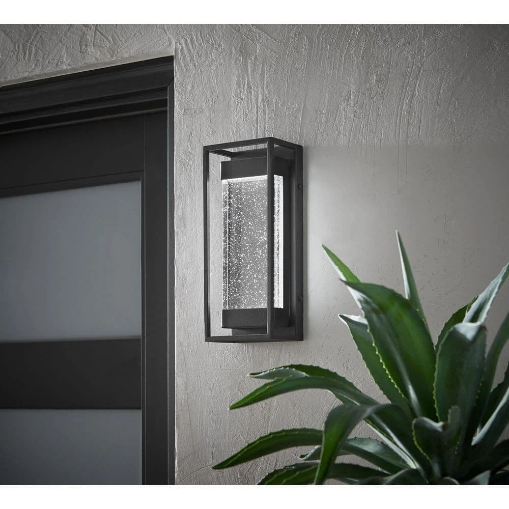 Lindley Modern 1-Light Matte Black Hardwired LED Outdoor Wall Lantern Sconce with Bubble Double Frame (1-Pack) by Hampton Bay 2 Lindley Modern 1-Light Matte Black Hardwired LED Outdoor Wall Lantern Sconce with Bubble Double Frame (1-Pack) by Hampton Bay - Image 2