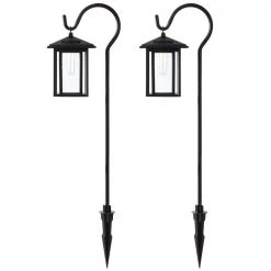 Grantville Solar 15 Lumens Black Outdoor Integrated LED Shepherd Hook Path Light (2-Pack); Weather/Water/Rust Resistant by Hampton Bay