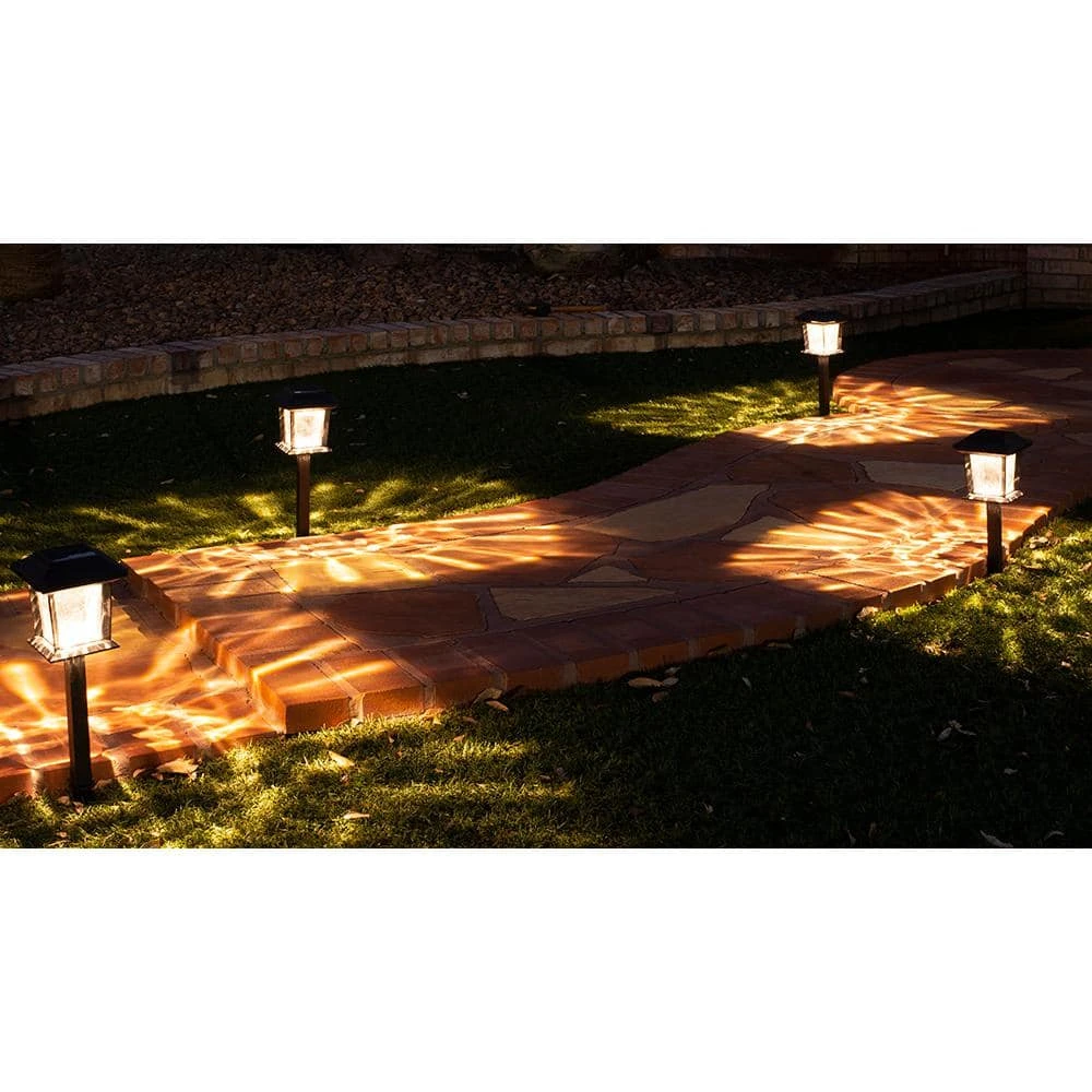 Solar 15 Lumens Black Outdoor Integrated LED Path Light with Hammered Glass (4-Pack); Weather/Water/Rust Resistant by Hampton Bay 3 Solar 15 Lumens Black Outdoor Integrated LED Path Light with Hammered Glass (4-Pack); Weather/Water/Rust Resistant by Hampton Bay - Image 3