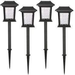 Solar 15 Lumens Black Outdoor Integrated LED Path Light with Hammered Glass (4-Pack); Weather/Water/Rust Resistant by Hampton Bay