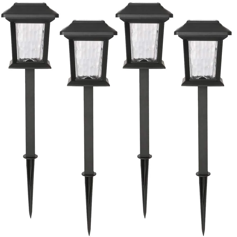 Solar 15 Lumens Black Outdoor Integrated LED Path Light with Hammered Glass (4-Pack); Weather/Water/Rust Resistant by Hampton Bay 1 Solar 15 Lumens Black Outdoor Integrated LED Path Light with Hammered Glass (4-Pack); Weather/Water/Rust Resistant by Hampton Bay