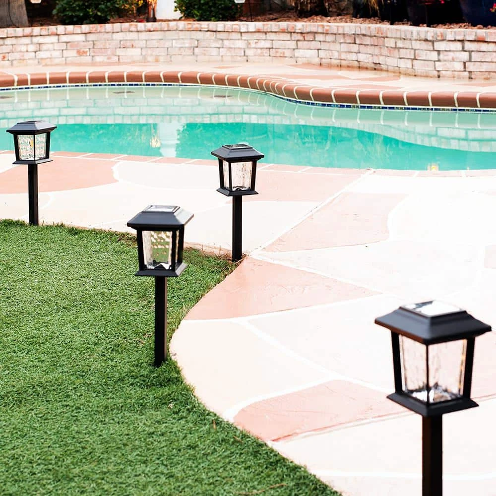 Solar 15 Lumens Black Outdoor Integrated LED Path Light with Hammered Glass (4-Pack); Weather/Water/Rust Resistant by Hampton Bay 4 Solar 15 Lumens Black Outdoor Integrated LED Path Light with Hammered Glass (4-Pack); Weather/Water/Rust Resistant by Hampton Bay - Image 4