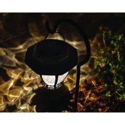 Solar Matte Black Outdoor Integrated LED Shepard Hook Landscape Path Light with Hammered Glass Lens (4-Pack) by Hampton Bay -Hampton Bay Sales matte black hampton bay path lights 93603 1d 1000