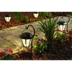 Solar Matte Black Outdoor Integrated LED Shepard Hook Landscape Path Light with Hammered Glass Lens (4-Pack) by Hampton Bay -Hampton Bay Sales matte black hampton bay path lights 93603 66 1000