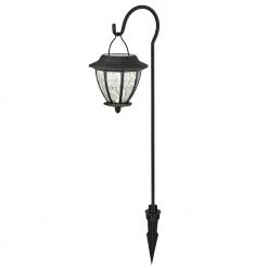 Solar Matte Black Outdoor Integrated LED Shepard Hook Landscape Path Light with Hammered Glass Lens (4-Pack) by Hampton Bay -Hampton Bay Sales matte black hampton bay path lights 93603 76 1000