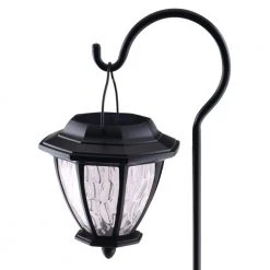 Solar Matte Black Outdoor Integrated LED Shepard Hook Landscape Path Light with Hammered Glass Lens (4-Pack) by Hampton Bay -Hampton Bay Sales matte black hampton bay path lights 93603 a0 1000
