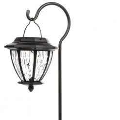 Solar Matte Black Outdoor Integrated LED Shepard Hook Landscape Path Light with Hammered Glass Lens (4-Pack) by Hampton Bay -Hampton Bay Sales matte black hampton bay path lights 93603 c3 1000