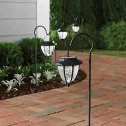 Solar Matte Black Outdoor Integrated LED Shepard Hook Landscape Path Light with Hammered Glass Lens (4-Pack) by Hampton Bay -Hampton Bay Sales matte black hampton bay path lights 93603 fa 1000