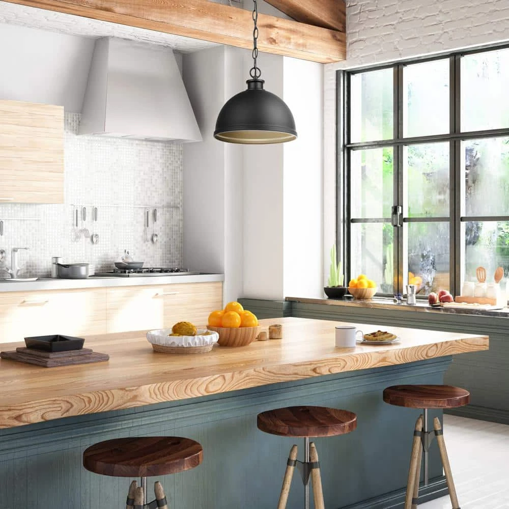 Talullah 1-Light Matte Black Pendant Lighting with Gold Interior by Hampton Bay 15 Talullah 1-Light Matte Black Pendant Lighting with Gold Interior by Hampton Bay - Image 15