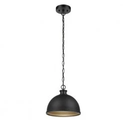 Talullah 1-Light Matte Black Pendant Lighting with Gold Interior by Hampton Bay